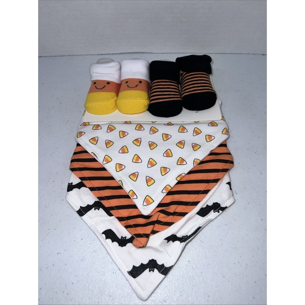 Hudson Baby Infant Cotton Bib Sock Set 5pk Candy Corn One Size NWT Halloween‎